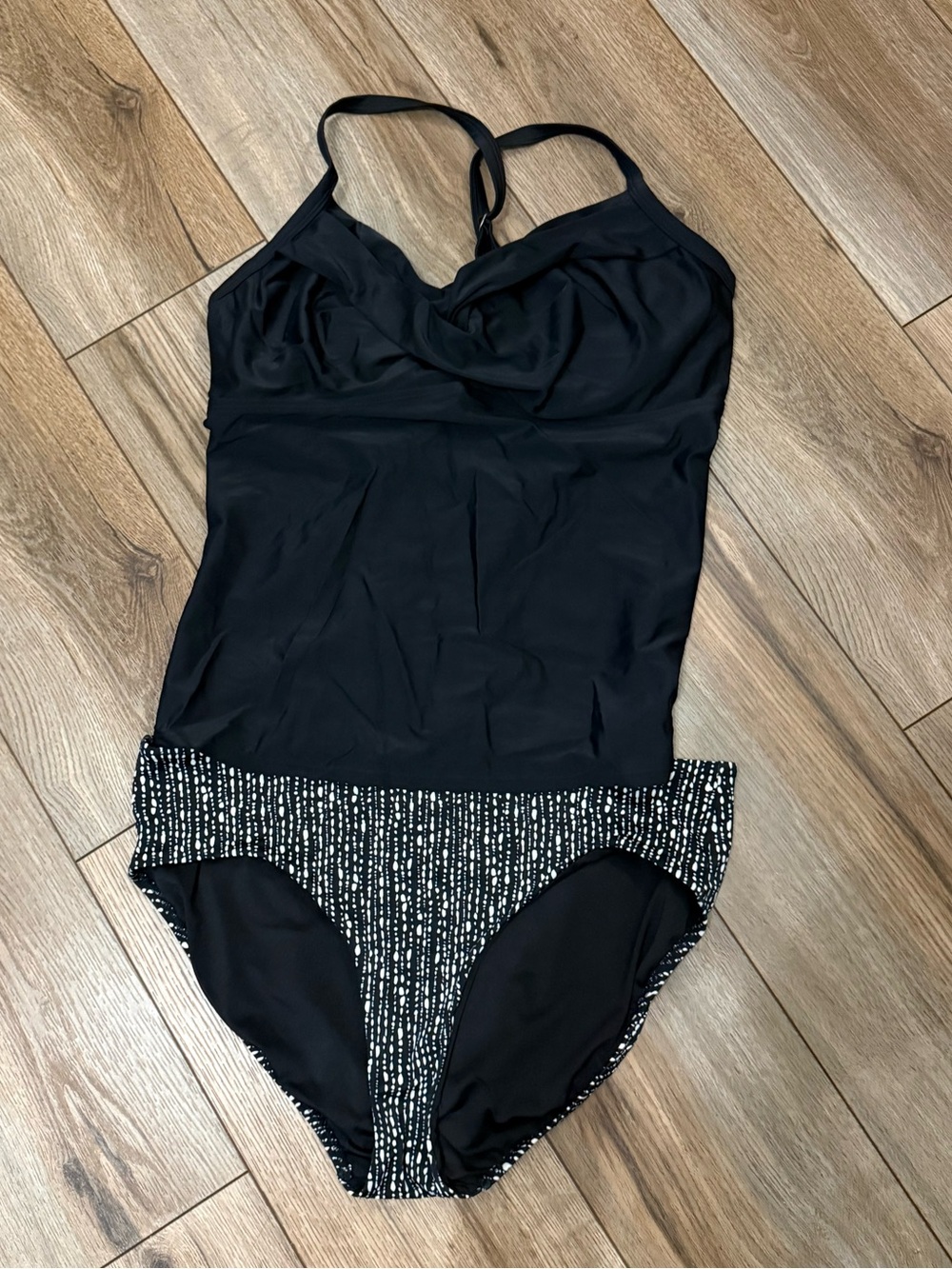 Athleta Black One-Piece Swimsuit with Patterned Waistband